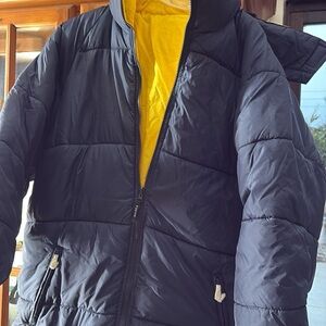 Navy Puffer Jacket with Yellow Lining